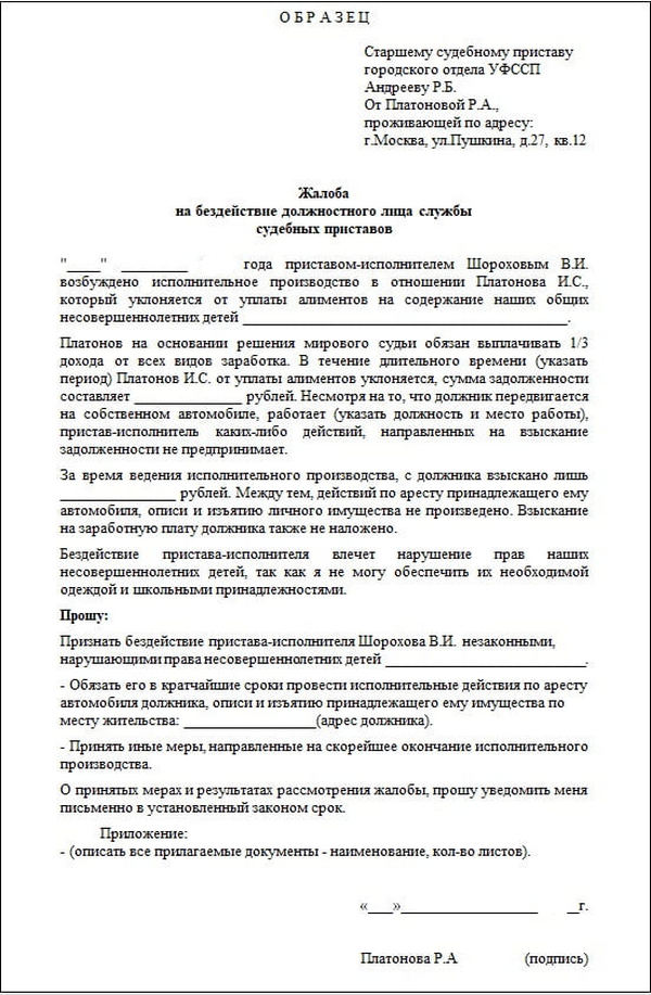 Как подать заявление в суд на приставов образец жалобы